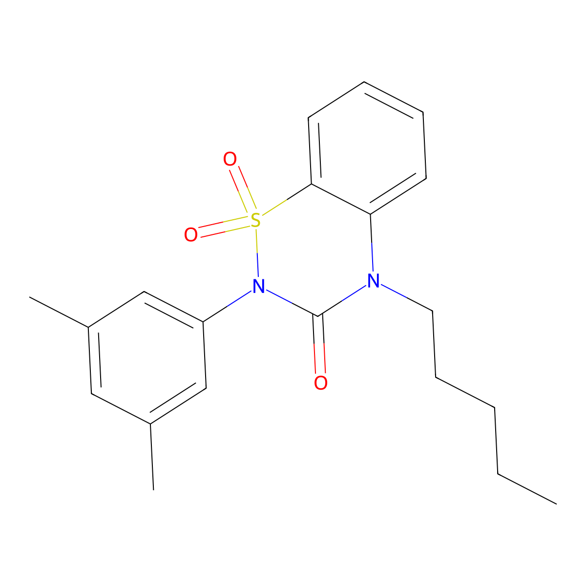 2-(3,5-dimethylphenyl)-4-pentyl-3,4-dihydro-2H-1lambda6,2,4-benzothiadiazine-1,1,3-trione molecular structure, CAS 2549031-37-8