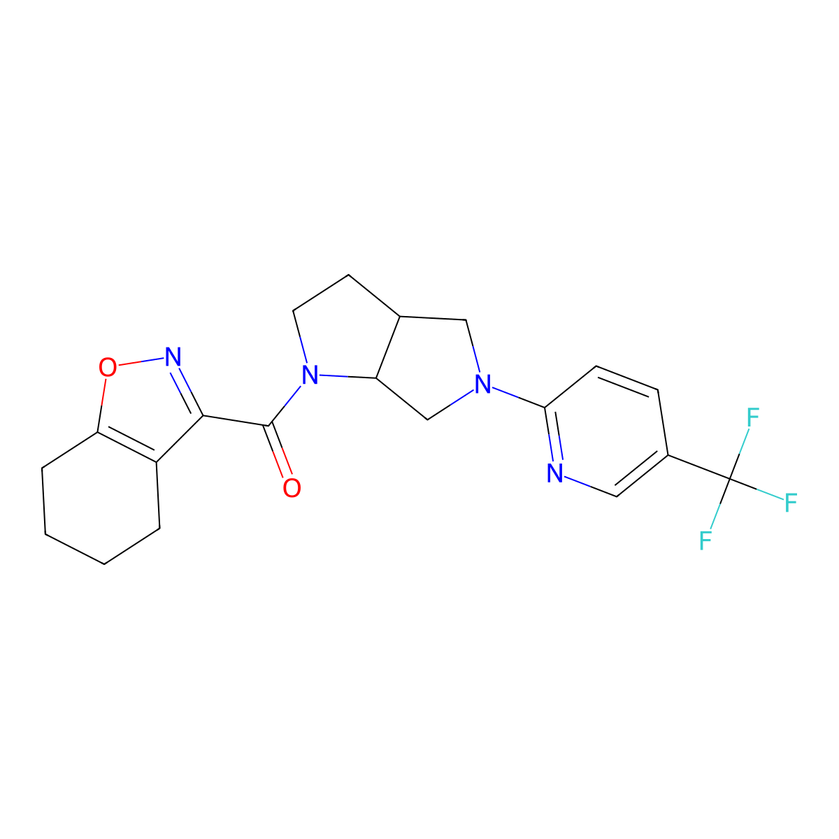 3-{5-[5-(Trifluoromethyl)pyridin-2-yl]-octahydropyrrolo[2,3-c]pyrrole-1-carbonyl}-4,5,6,7-tetrahydro-1,2-benzoxazole molecular structure, CAS 2549031-42-5