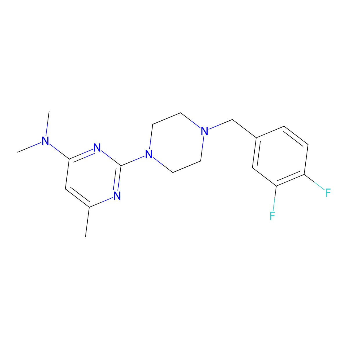 2-{4-[(3,4-difluorophenyl)methyl]piperazin-1-yl}-N,N,6-trimethylpyrimidin-4-amine molecular structure, CAS 2549031-47-0