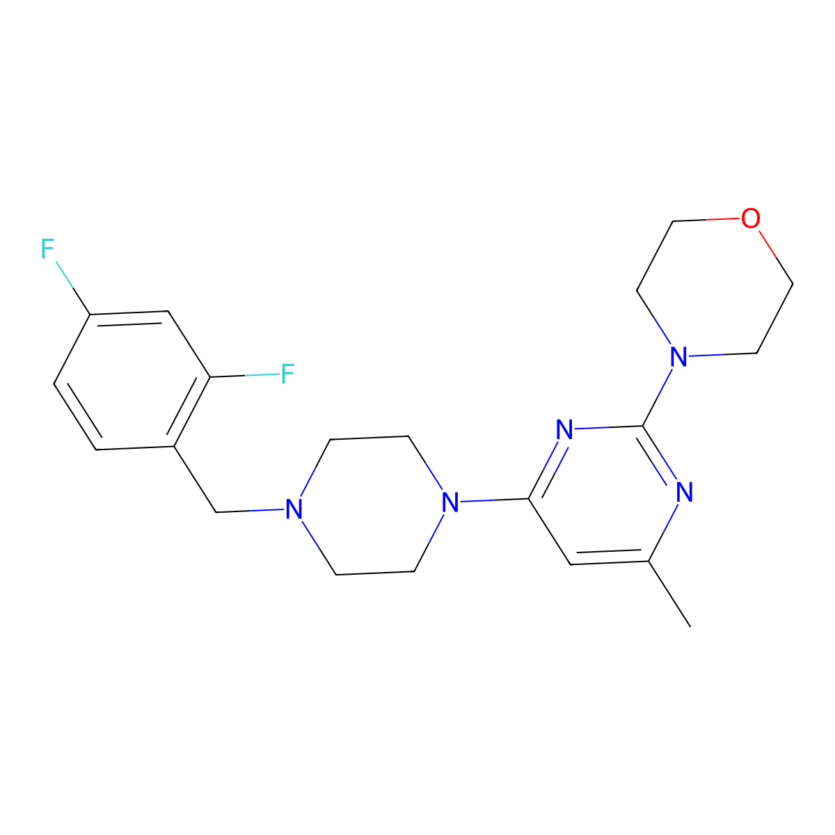 4-(4-{4-[(2,4-Difluorophenyl)methyl]piperazin-1-yl}-6-methylpyrimidin-2-yl)morpholine molecular structure, CAS 2549031-49-2