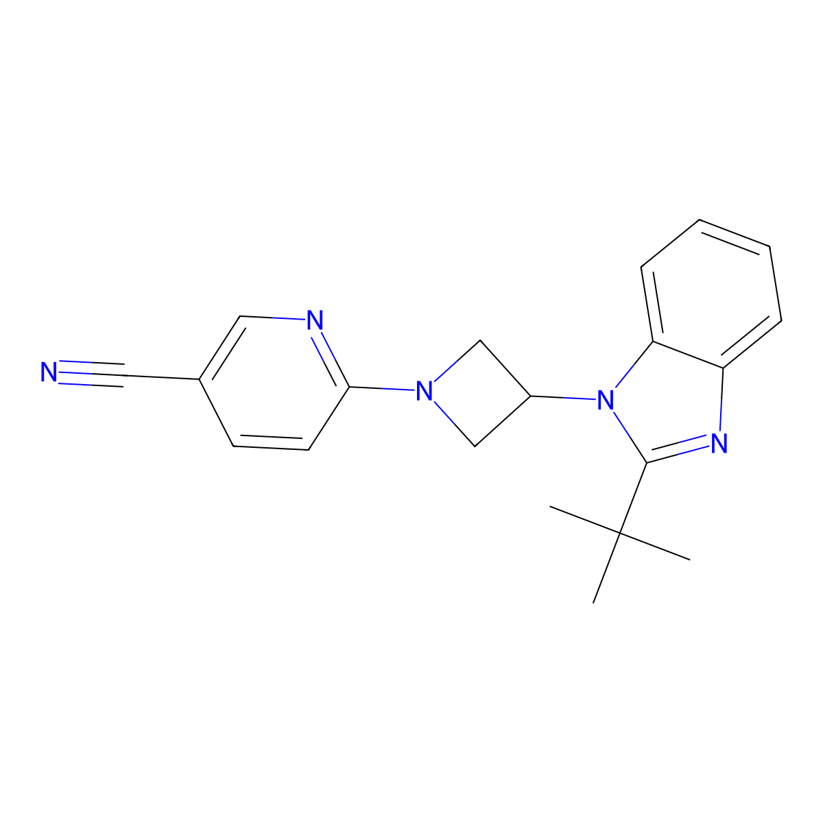 6-[3-(2-tert-butyl-1H-1,3-benzodiazol-1-yl)azetidin-1-yl]pyridine-3-carbonitrile molecular structure, CAS 2549031-50-5
