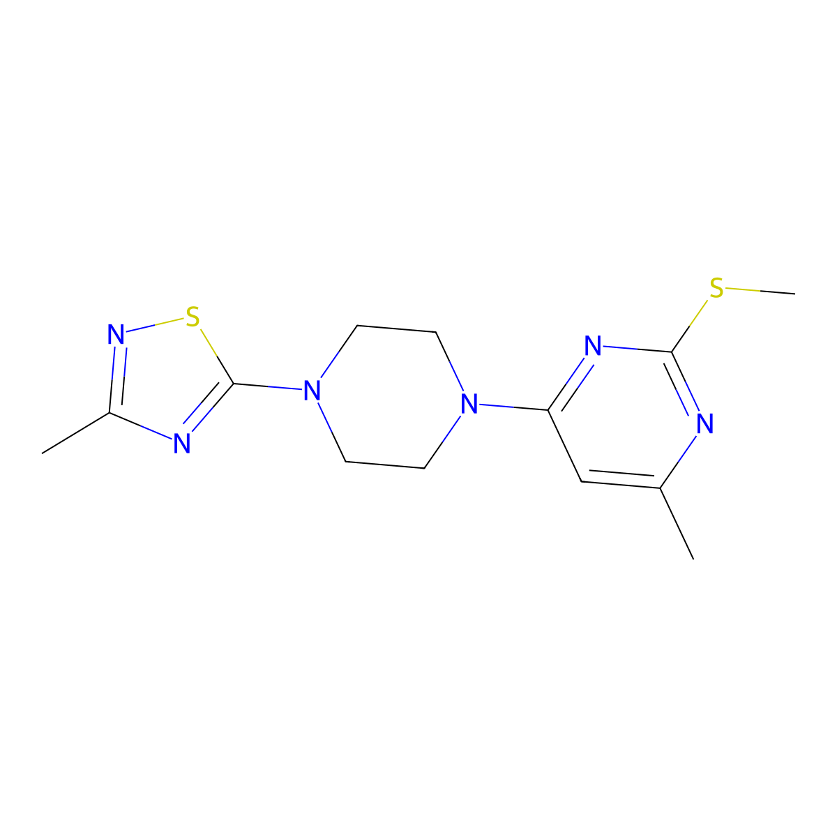 4-Methyl-6-[4-(3-methyl-1,2,4-thiadiazol-5-yl)piperazin-1-yl]-2-(methylsulfanyl)pyrimidine molecular structure, CAS 2549031-54-9
