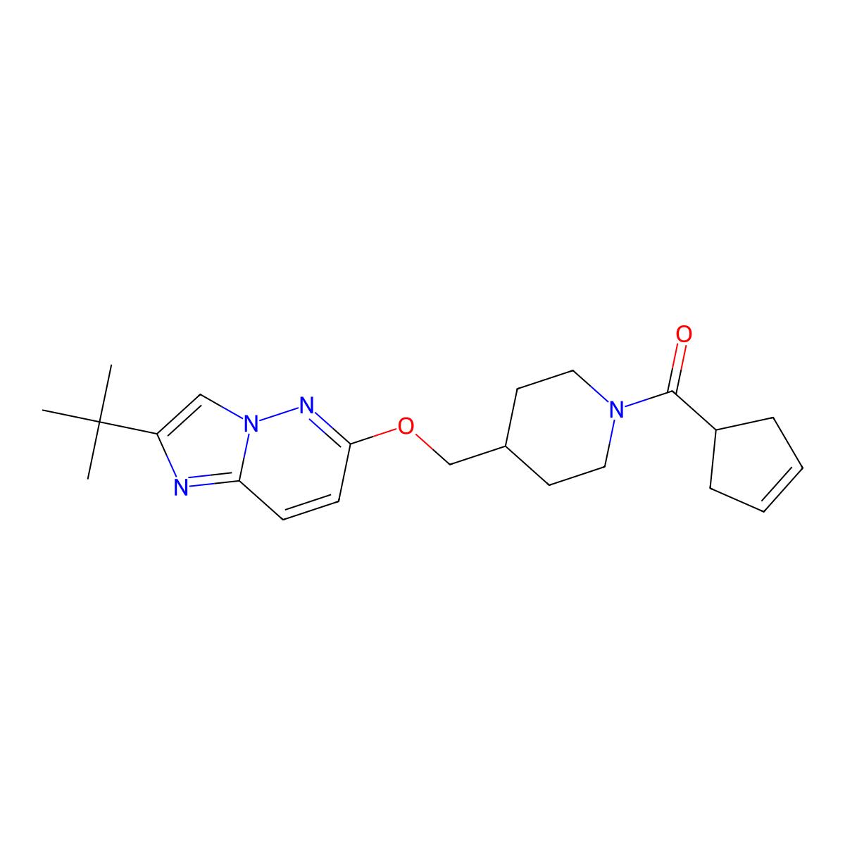 4-[({2-Tert-butylimidazo[1,2-b]pyridazin-6-yl}oxy)methyl]-1-(cyclopent-3-ene-1-carbonyl)piperidine molecular structure, CAS 2549031-57-2