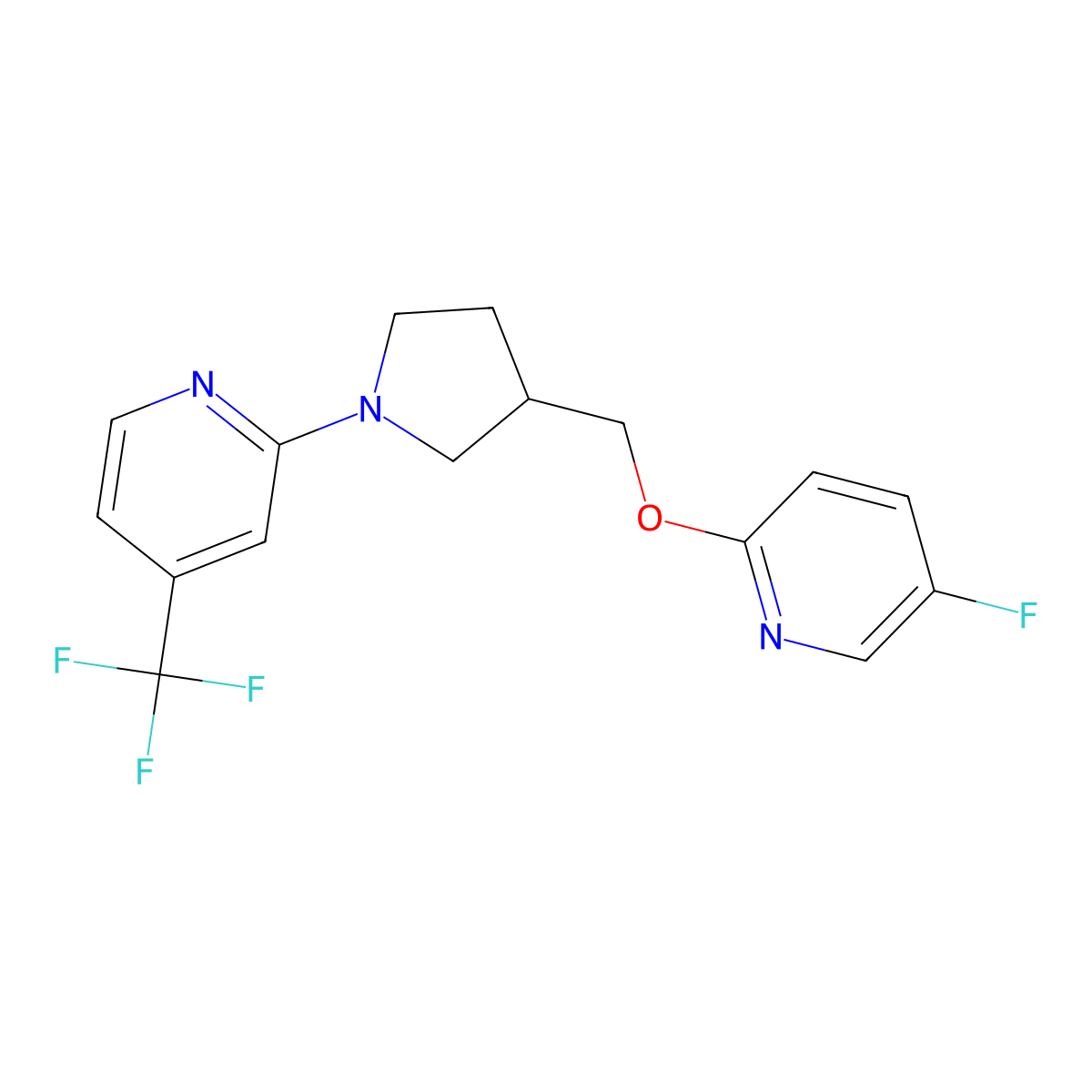 2-(3-{[(5-Fluoropyridin-2-yl)oxy]methyl}pyrrolidin-1-yl)-4-(trifluoromethyl)pyridine molecular structure, CAS 2549031-59-4