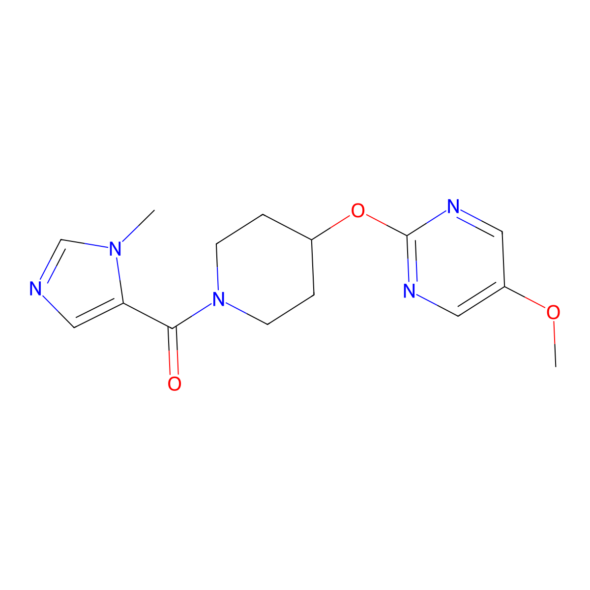 5-methoxy-2-{[1-(1-methyl-1H-imidazole-5-carbonyl)piperidin-4-yl]oxy}pyrimidine molecular structure, CAS 2549031-62-9