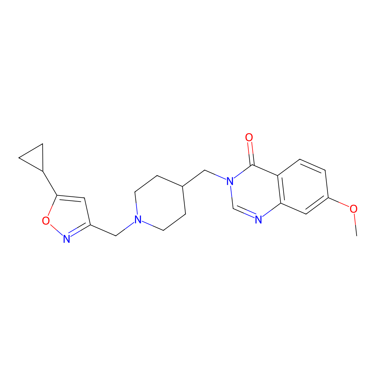 3-({1-[(5-Cyclopropyl-1,2-oxazol-3-yl)methyl]piperidin-4-yl}methyl)-7-methoxy-3,4-dihydroquinazolin-4-one molecular structure, CAS 2549031-63-0