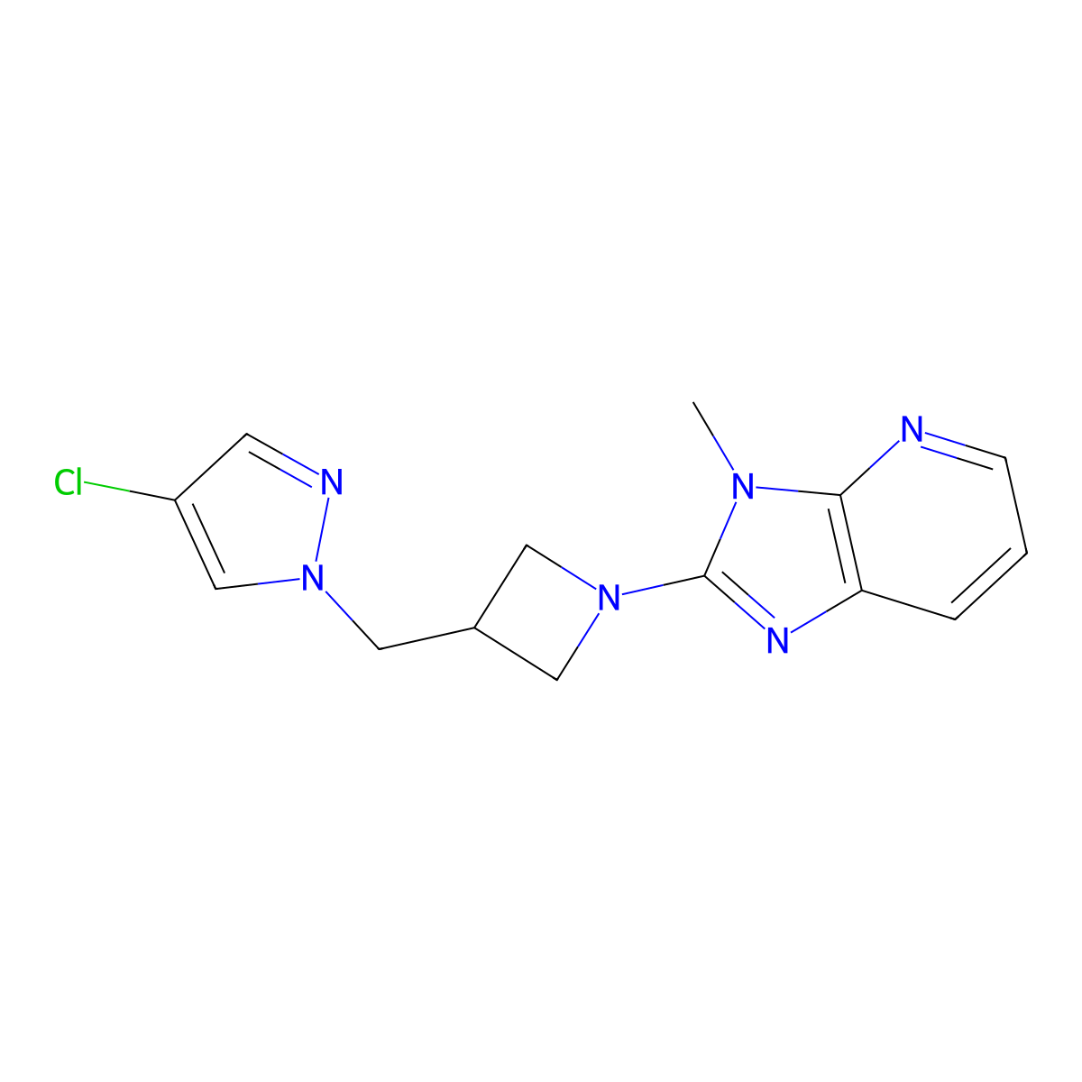 4-chloro-1-[(1-{3-methyl-3H-imidazo[4,5-b]pyridin-2-yl}azetidin-3-yl)methyl]-1H-pyrazole molecular structure, CAS 2549031-67-4