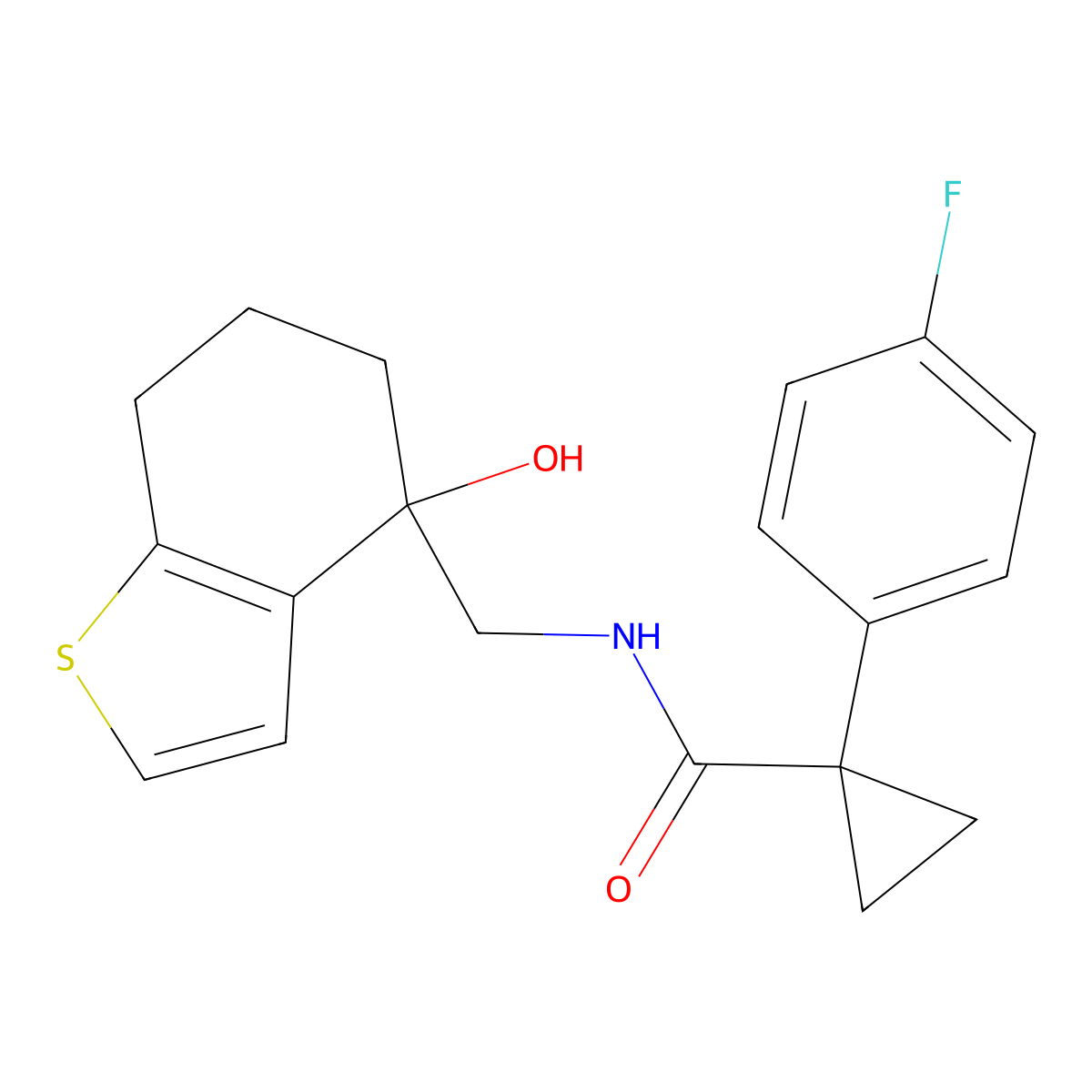 1-(4-fluorophenyl)-N-[(4-hydroxy-4,5,6,7-tetrahydro-1-benzothiophen-4-yl)methyl]cyclopropane-1-carboxamide molecular structure, CAS 2549031-69-6