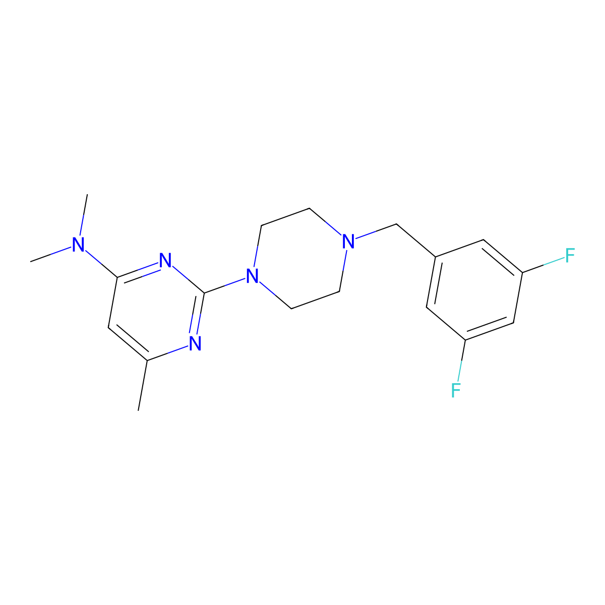 2-{4-[(3,5-difluorophenyl)methyl]piperazin-1-yl}-N,N,6-trimethylpyrimidin-4-amine molecular structure, CAS 2549031-75-4