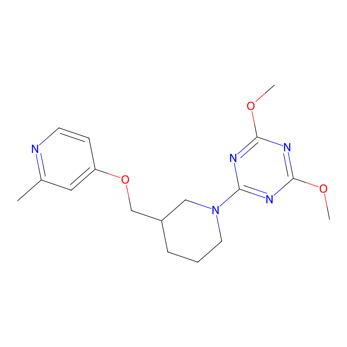 2,4-Dimethoxy-6-(3-{[(2-methylpyridin-4-yl)oxy]methyl}piperidin-1-yl)-1,3,5-triazine molecular structure, CAS 2549031-77-6