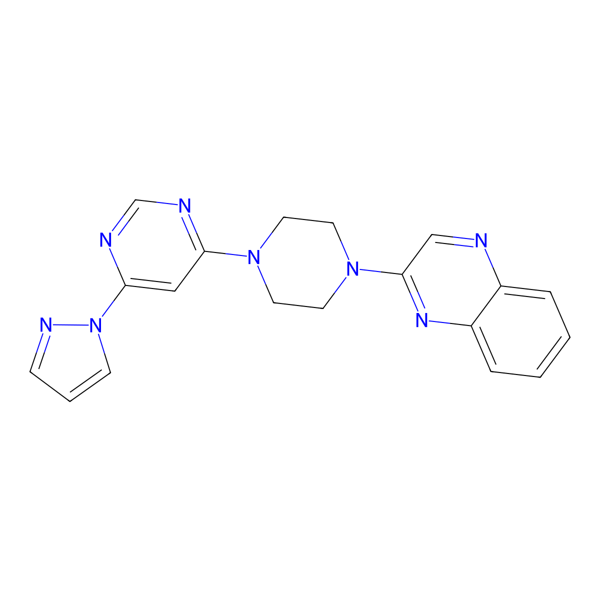 2-{4-[6-(1H-pyrazol-1-yl)pyrimidin-4-yl]piperazin-1-yl}quinoxaline molecular structure, CAS 2549031-79-8