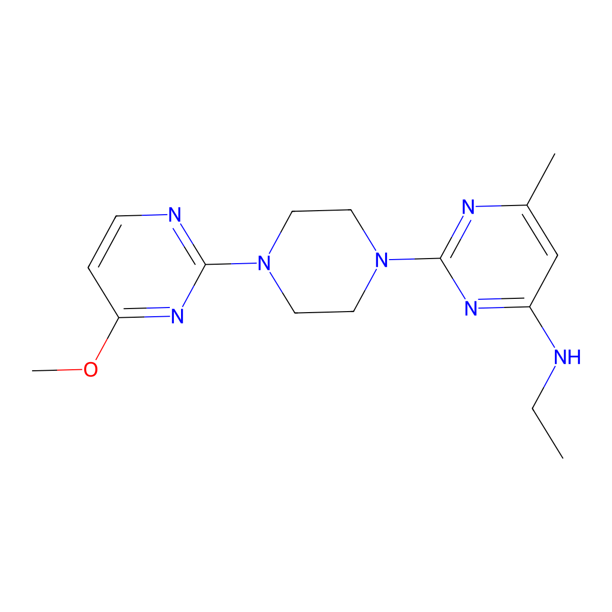 N-ethyl-2-[4-(4-methoxypyrimidin-2-yl)piperazin-1-yl]-6-methylpyrimidin-4-amine molecular structure, CAS 2549031-81-2