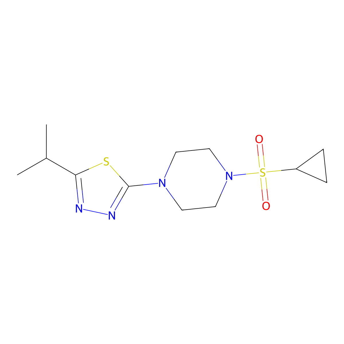 1-(Cyclopropanesulfonyl)-4-[5-(propan-2-yl)-1,3,4-thiadiazol-2-yl]piperazine molecular structure, CAS 2549031-82-3