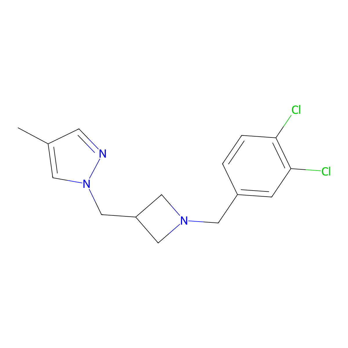 1-({1-[(3,4-dichlorophenyl)methyl]azetidin-3-yl}methyl)-4-methyl-1H-pyrazole molecular structure, CAS 2549031-83-4
