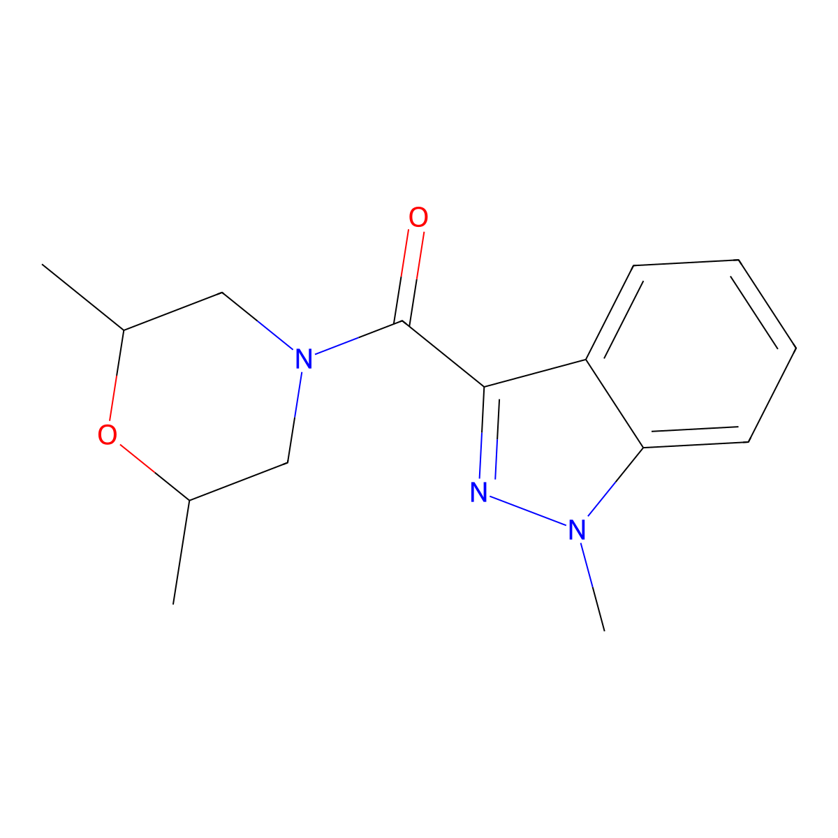 3-(2,6-dimethylmorpholine-4-carbonyl)-1-methyl-1H-indazole molecular structure, CAS 2549031-84-5