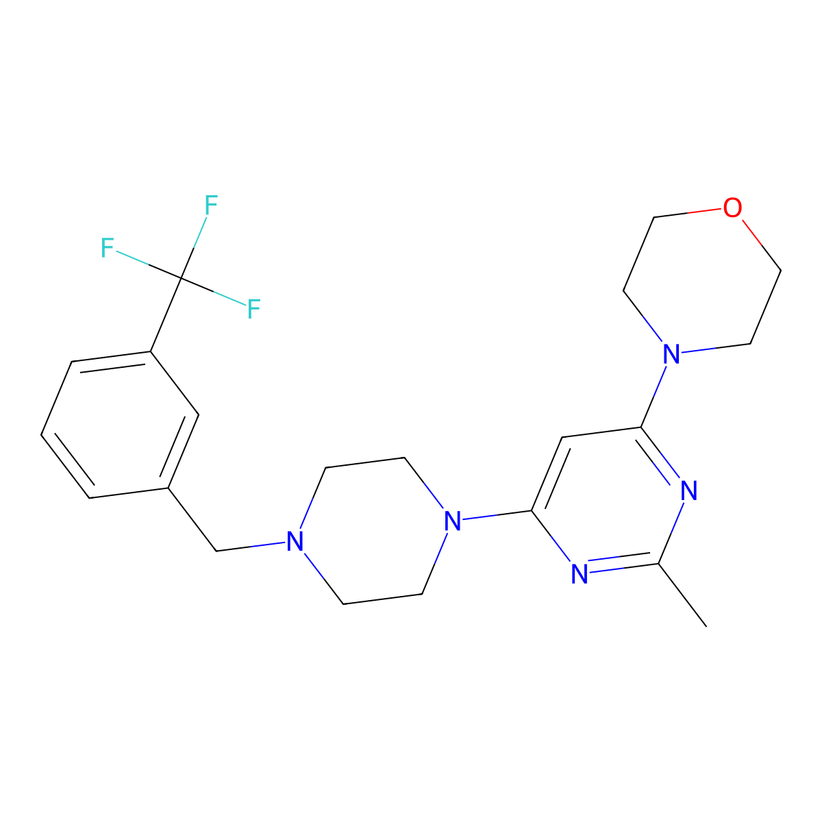 4-[2-Methyl-6-(4-{[3-(trifluoromethyl)phenyl]methyl}piperazin-1-yl)pyrimidin-4-yl]morpholine molecular structure, CAS 2549031-85-6