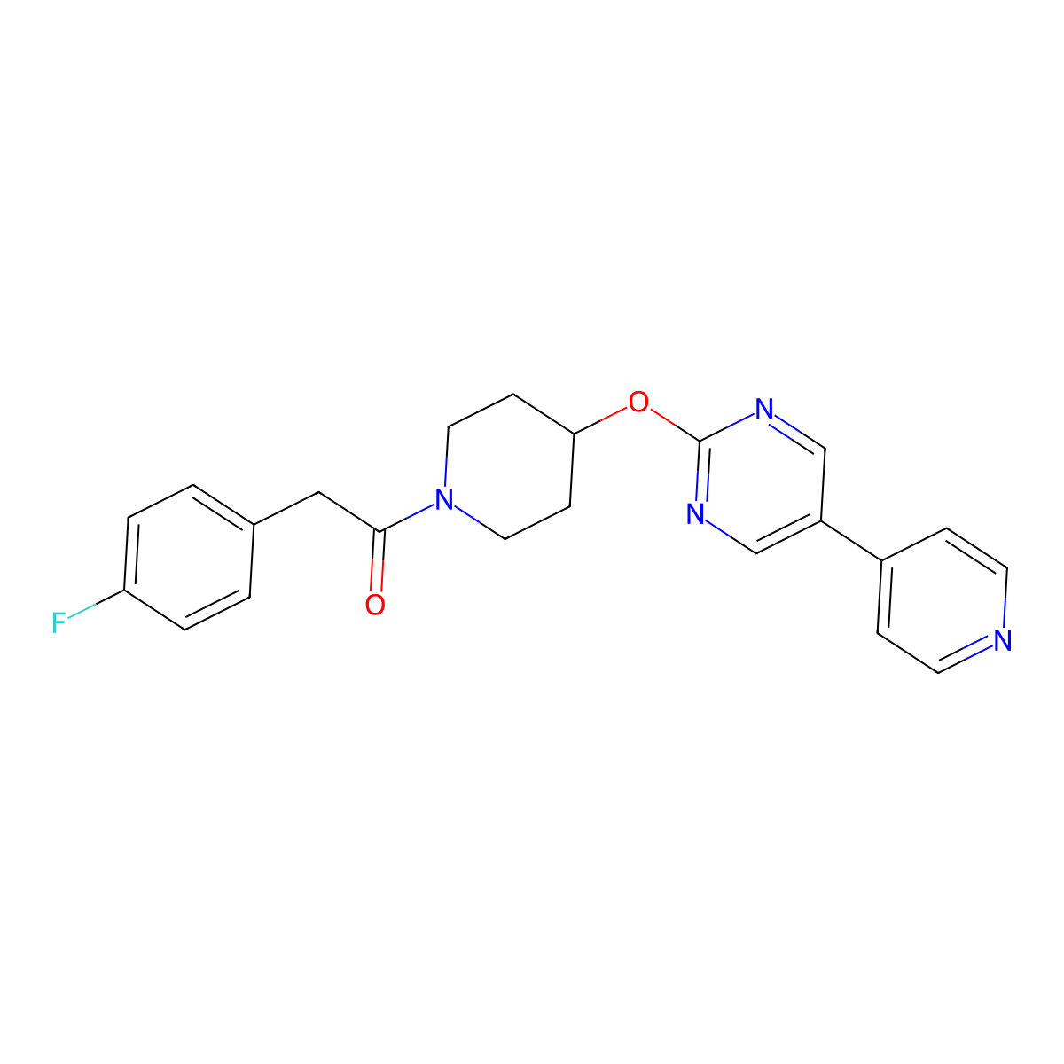 2-(4-Fluorophenyl)-1-(4-{[5-(pyridin-4-yl)pyrimidin-2-yl]oxy}piperidin-1-yl)ethan-1-one molecular structure, CAS 2549031-86-7