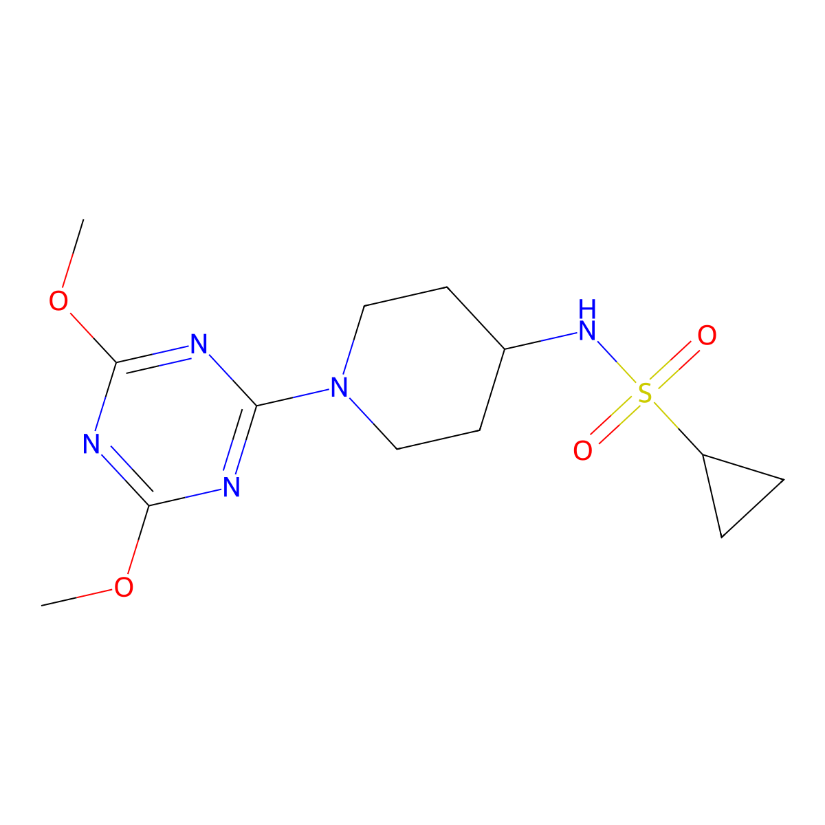 N-[1-(4,6-dimethoxy-1,3,5-triazin-2-yl)piperidin-4-yl]cyclopropanesulfonamide molecular structure, CAS 2549031-87-8