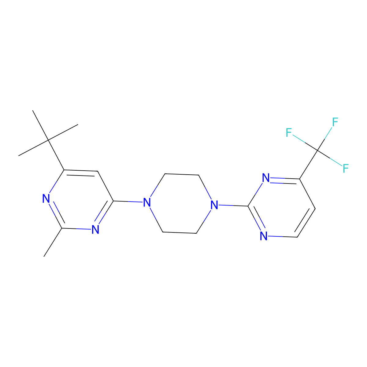4-Tert-butyl-2-methyl-6-{4-[4-(trifluoromethyl)pyrimidin-2-yl]piperazin-1-yl}pyrimidine molecular structure, CAS 2549031-89-0