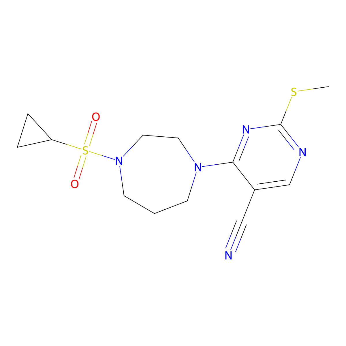 4-[4-(Cyclopropanesulfonyl)-1,4-diazepan-1-yl]-2-(methylsulfanyl)pyrimidine-5-carbonitrile molecular structure, CAS 2549031-90-3