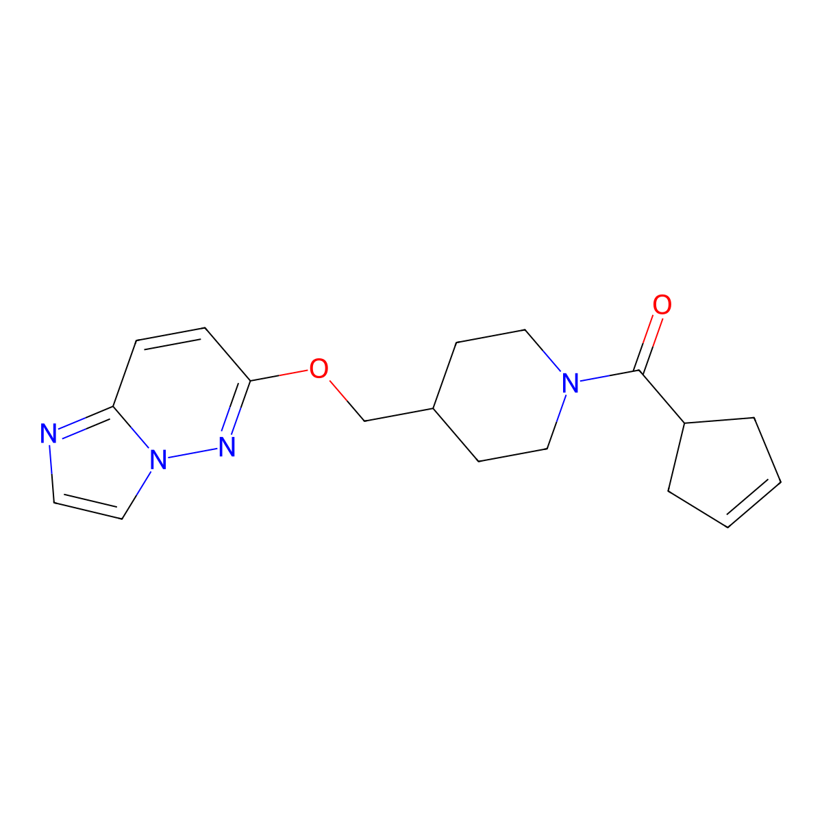 1-(Cyclopent-3-ene-1-carbonyl)-4-({imidazo[1,2-b]pyridazin-6-yloxy}methyl)piperidine molecular structure, CAS 2549031-97-0