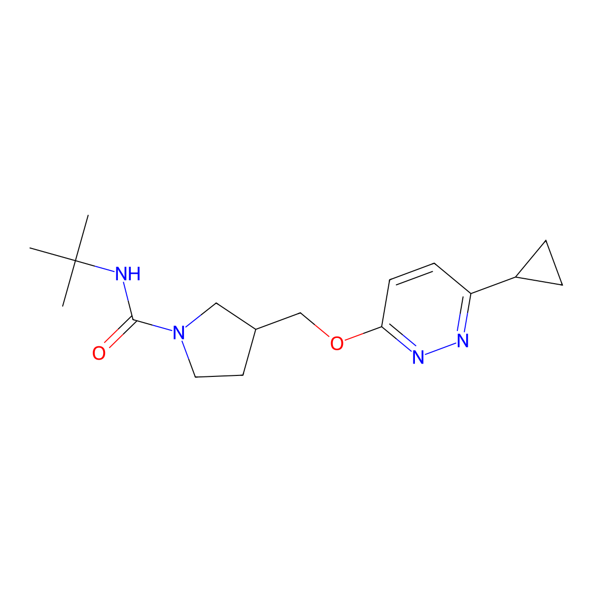 N-tert-butyl-3-{[(6-cyclopropylpyridazin-3-yl)oxy]methyl}pyrrolidine-1-carboxamide molecular structure, CAS 2549032-01-9