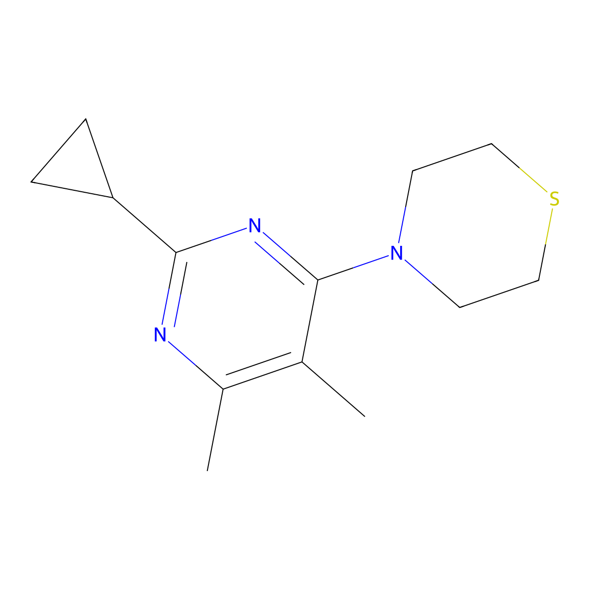 4-(2-Cyclopropyl-5,6-dimethylpyrimidin-4-yl)thiomorpholine molecular structure, CAS 2549032-04-2