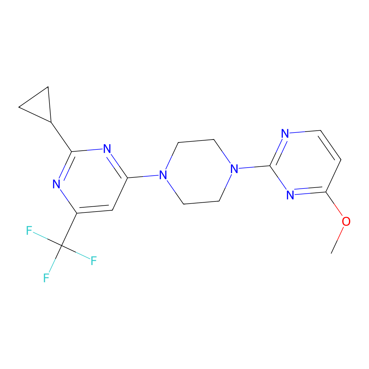 2-Cyclopropyl-4-[4-(4-methoxypyrimidin-2-yl)piperazin-1-yl]-6-(trifluoromethyl)pyrimidine molecular structure, CAS 2549032-11-1