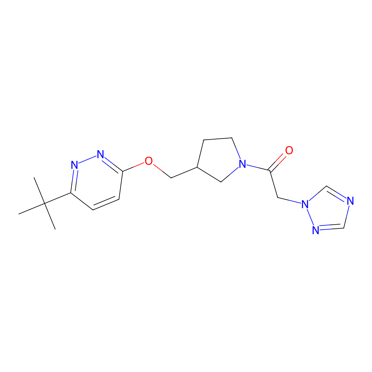 1-(3-{[(6-tert-butylpyridazin-3-yl)oxy]methyl}pyrrolidin-1-yl)-2-(1H-1,2,4-triazol-1-yl)ethan-1-one molecular structure, CAS 2549032-16-6