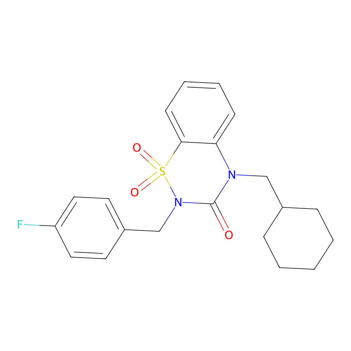 4-(cyclohexylmethyl)-2-[(4-fluorophenyl)methyl]-3,4-dihydro-2H-1lambda6,2,4-benzothiadiazine-1,1,3-trione molecular structure, CAS 2549032-17-7