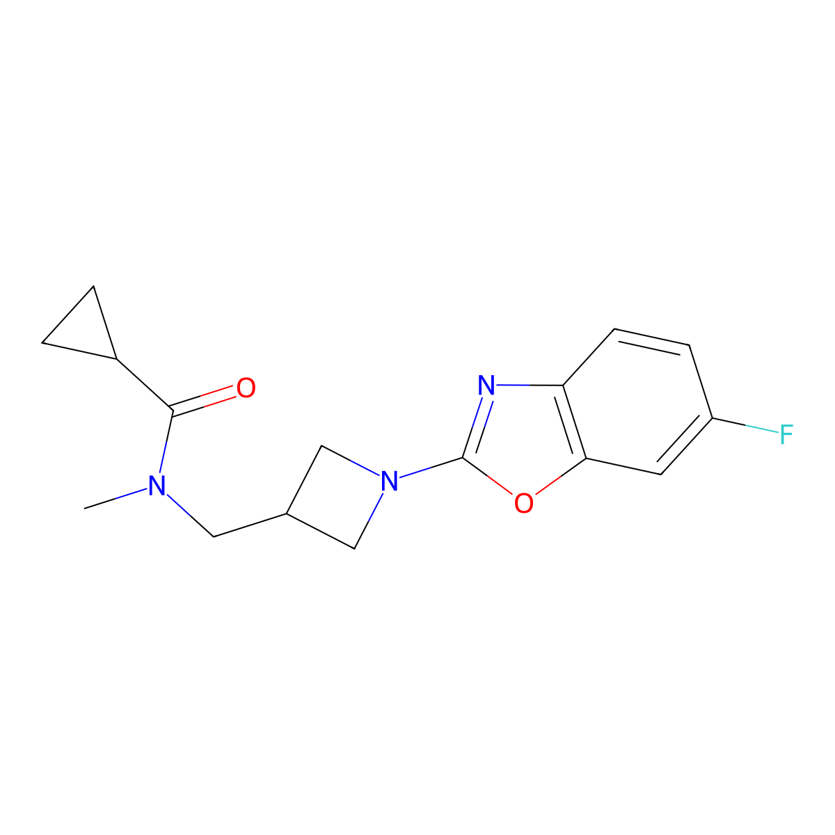N-{[1-(6-fluoro-1,3-benzoxazol-2-yl)azetidin-3-yl]methyl}-N-methylcyclopropanecarboxamide molecular structure, CAS 2549032-18-8