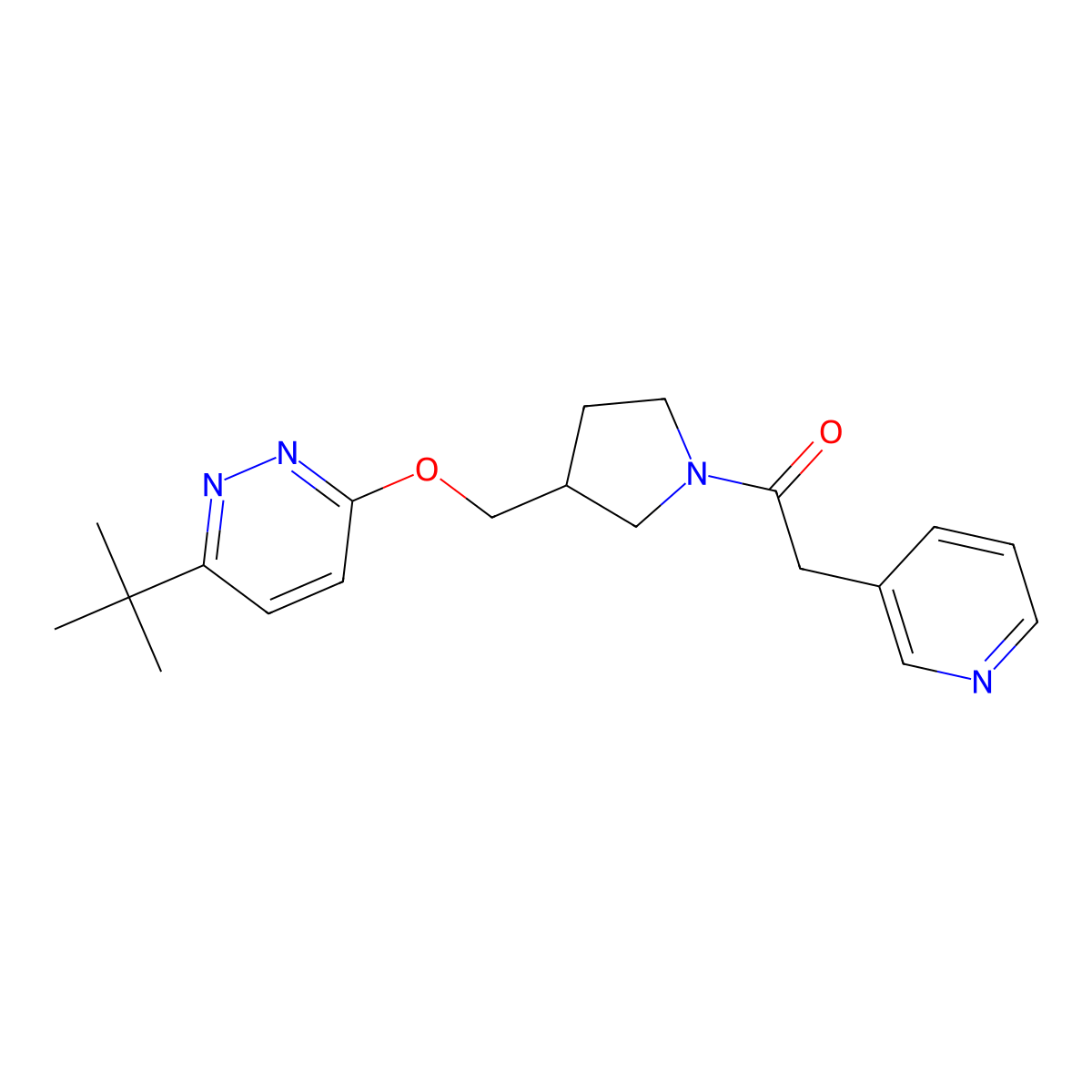 1-(3-{[(6-Tert-butylpyridazin-3-yl)oxy]methyl}pyrrolidin-1-yl)-2-(pyridin-3-yl)ethan-1-one molecular structure, CAS 2549032-20-2