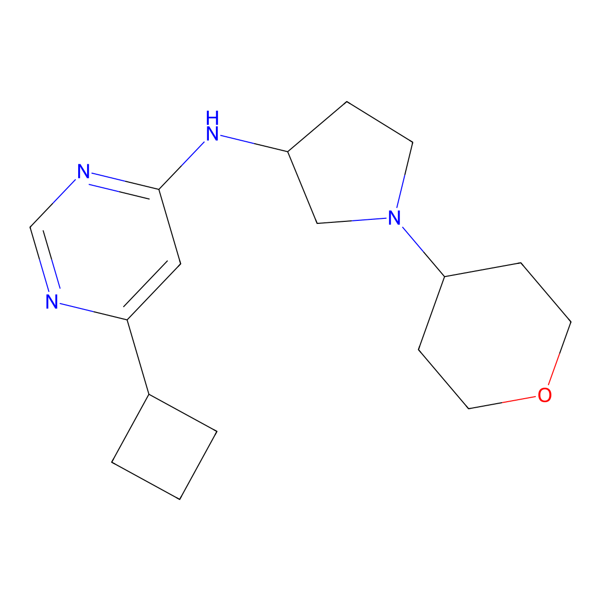 6-cyclobutyl-N-[1-(oxan-4-yl)pyrrolidin-3-yl]pyrimidin-4-amine molecular structure, CAS 2549032-23-5