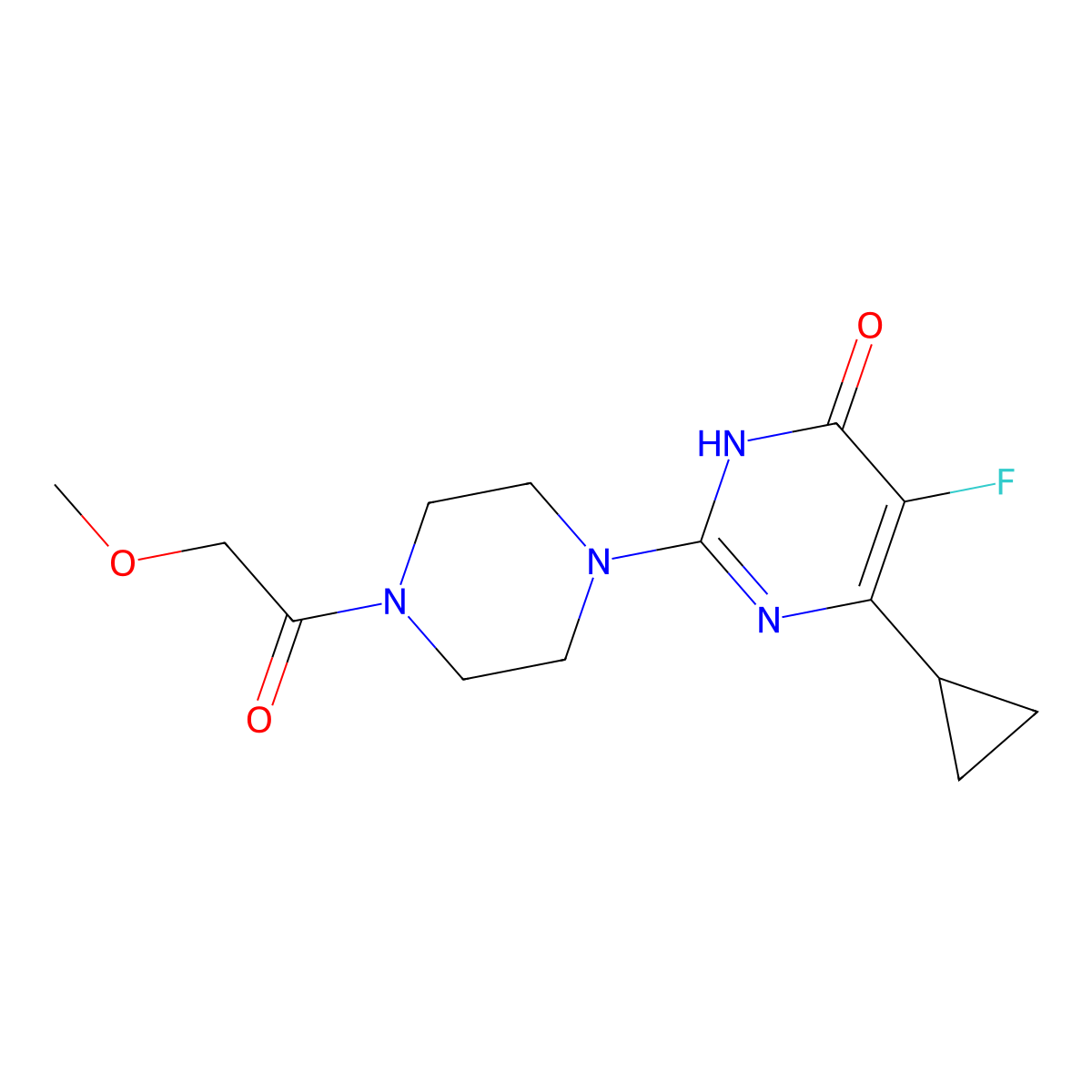 6-Cyclopropyl-5-fluoro-2-[4-(2-methoxyacetyl)piperazin-1-yl]-3,4-dihydropyrimidin-4-one molecular structure, CAS 2549032-25-7
