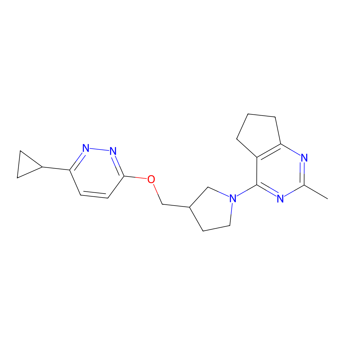 3-cyclopropyl-6-[(1-{2-methyl-5H,6H,7H-cyclopenta[d]pyrimidin-4-yl}pyrrolidin-3-yl)methoxy]pyridazine molecular structure, CAS 2549032-29-1