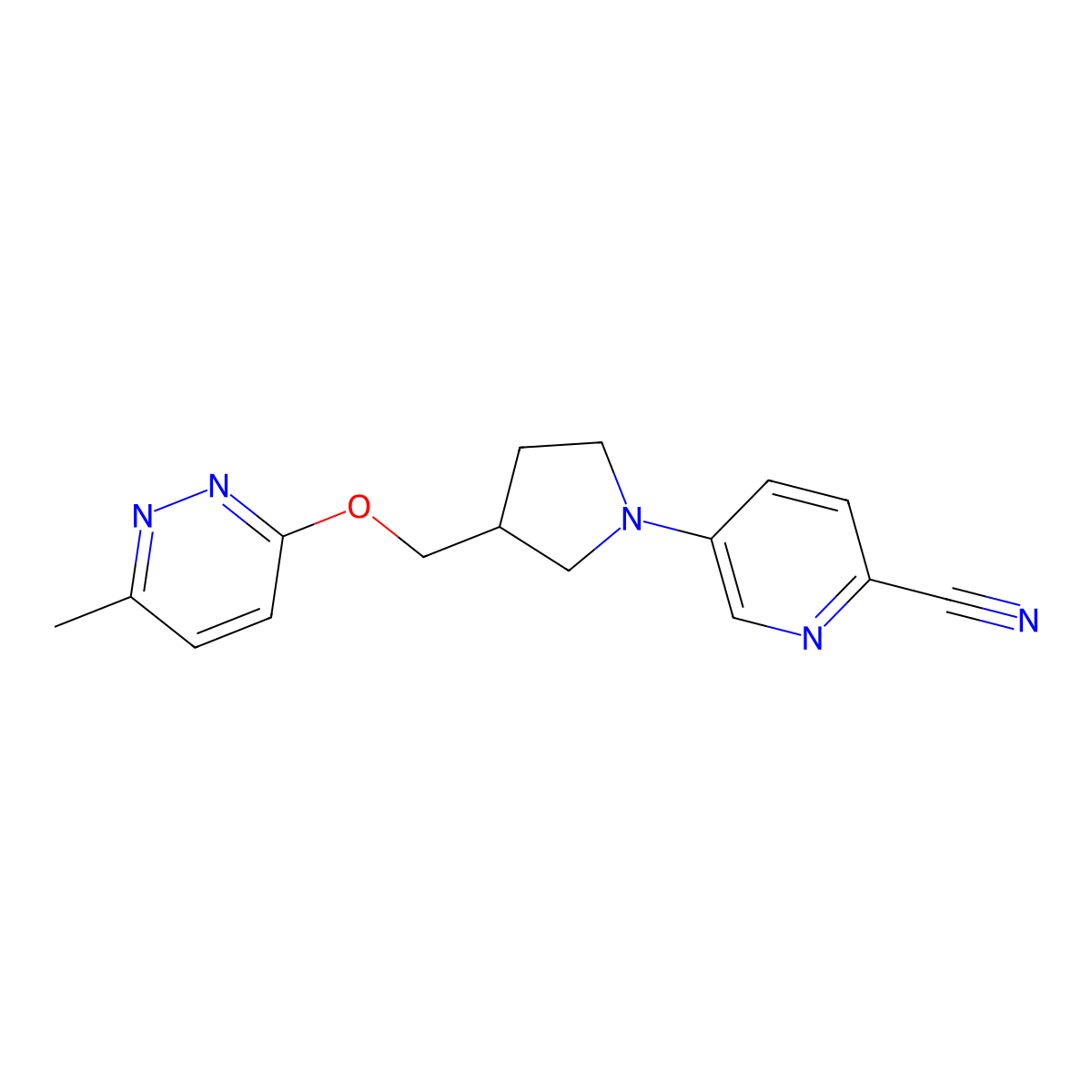 5-(3-{[(6-Methylpyridazin-3-yl)oxy]methyl}pyrrolidin-1-yl)pyridine-2-carbonitrile molecular structure, CAS 2549032-30-4
