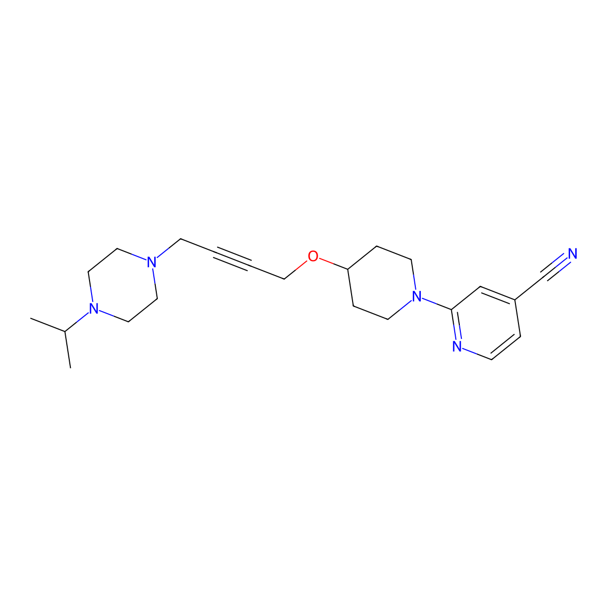 2-[4-({4-[4-(Propan-2-yl)piperazin-1-yl]but-2-yn-1-yl}oxy)piperidin-1-yl]pyridine-4-carbonitrile molecular structure, CAS 2549032-33-7