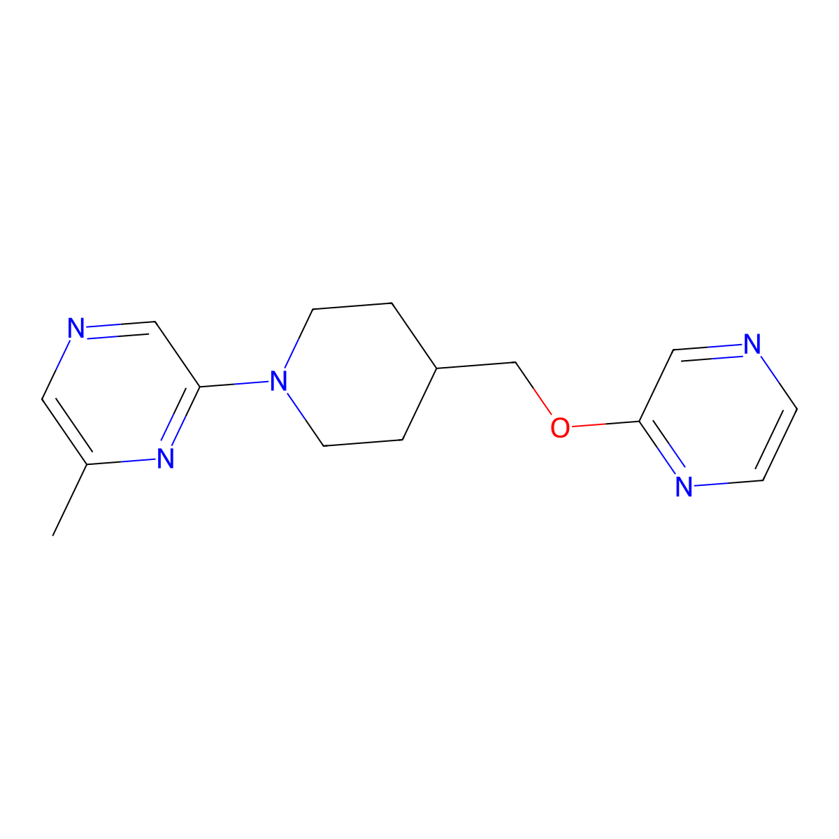 2-Methyl-6-{4-[(pyrazin-2-yloxy)methyl]piperidin-1-yl}pyrazine molecular structure, CAS 2549032-34-8