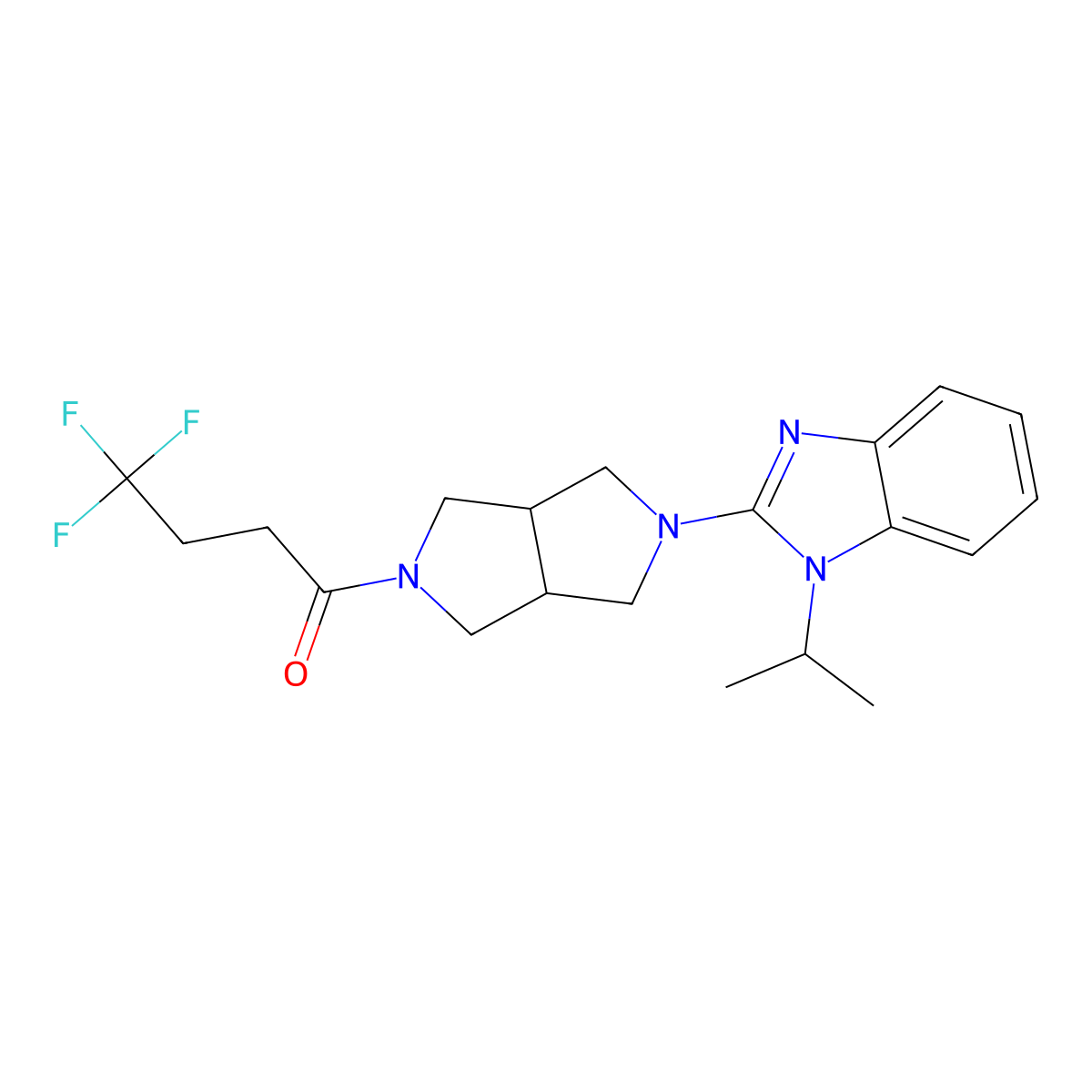 4,4,4-trifluoro-1-{5-[1-(propan-2-yl)-1H-1,3-benzodiazol-2-yl]-octahydropyrrolo[3,4-c]pyrrol-2-yl}butan-1-one molecular structure, CAS 2549032-35-9