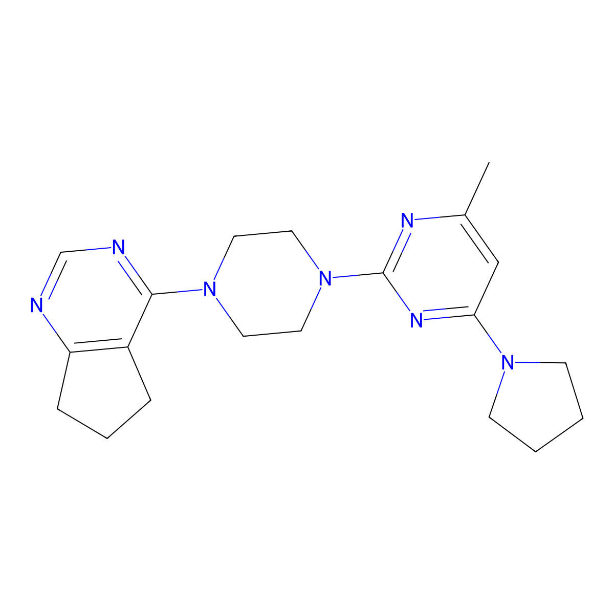 2-(4-{5H,6H,7H-cyclopenta[d]pyrimidin-4-yl}piperazin-1-yl)-4-methyl-6-(pyrrolidin-1-yl)pyrimidine molecular structure, CAS 2549032-39-3