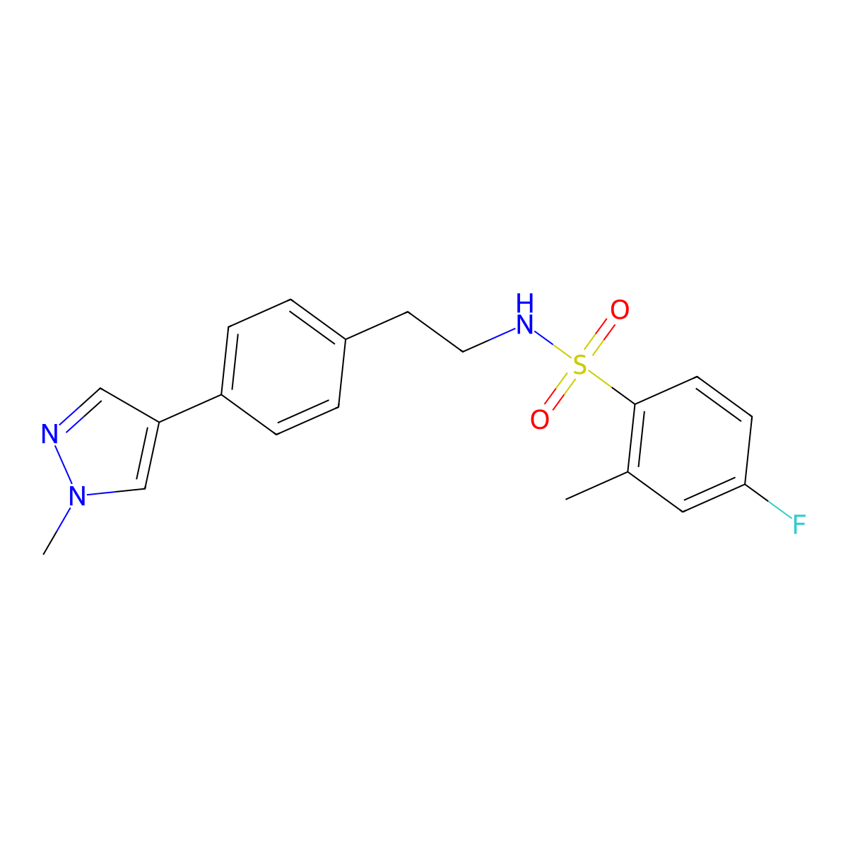 4-fluoro-2-methyl-N-{2-[4-(1-methyl-1H-pyrazol-4-yl)phenyl]ethyl}benzene-1-sulfonamide molecular structure, CAS 2549032-41-7