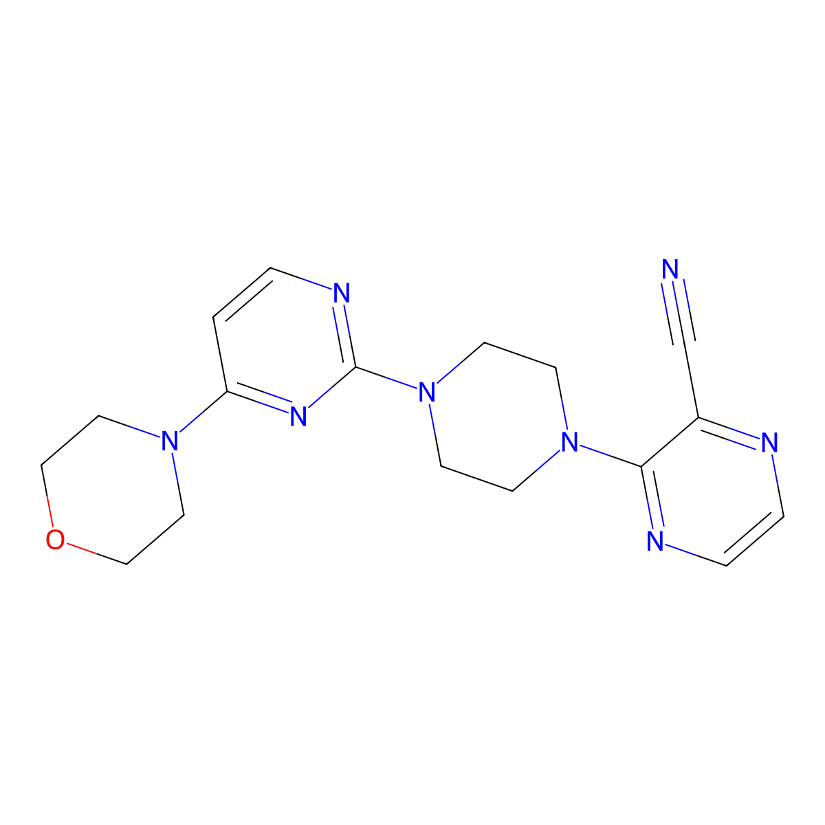 3-{4-[4-(Morpholin-4-yl)pyrimidin-2-yl]piperazin-1-yl}pyrazine-2-carbonitrile molecular structure, CAS 2549032-42-8