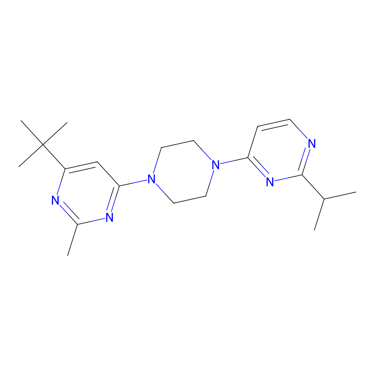 4-Tert-butyl-2-methyl-6-{4-[2-(propan-2-yl)pyrimidin-4-yl]piperazin-1-yl}pyrimidine molecular structure, CAS 2549032-43-9