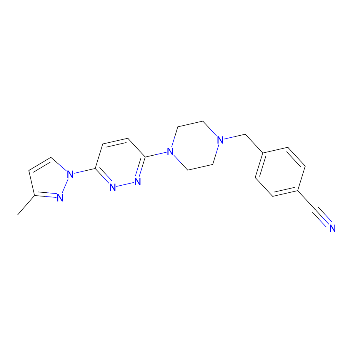 4-({4-[6-(3-methyl-1H-pyrazol-1-yl)pyridazin-3-yl]piperazin-1-yl}methyl)benzonitrile molecular structure, CAS 2549032-47-3