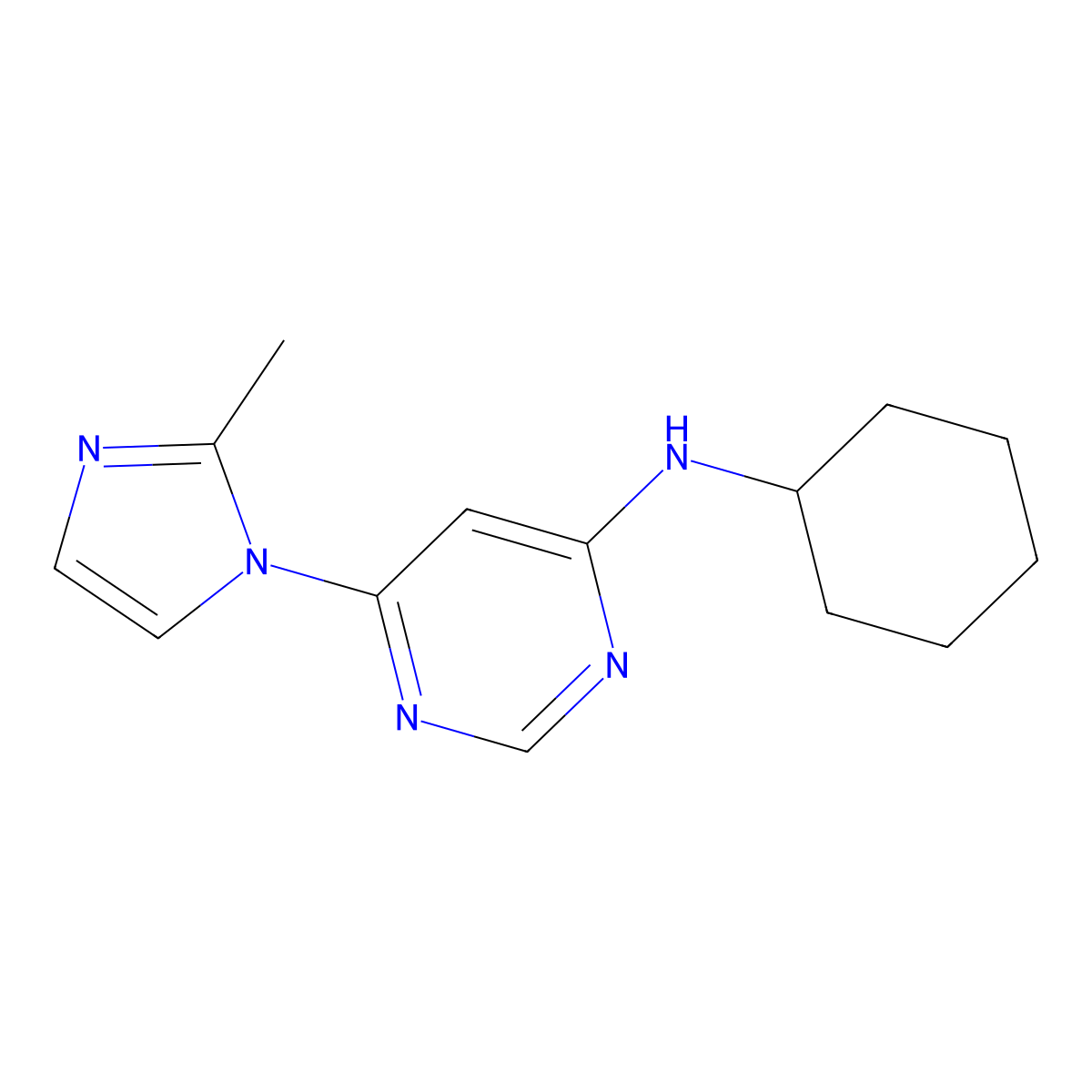 N-cyclohexyl-6-(2-methyl-1H-imidazol-1-yl)pyrimidin-4-amine molecular structure, CAS 2549032-50-8