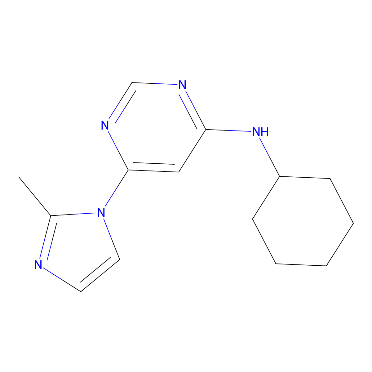 N-cyclohexyl-6-(2-methyl-1H-imidazol-1-yl)pyrimidin-4-amine molecular structure, CAS 2549032-50-8
