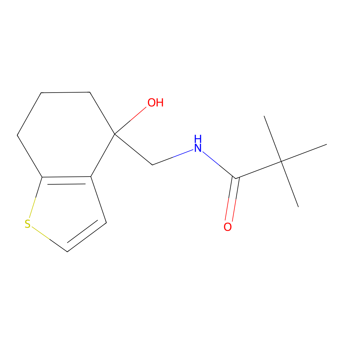 N-[(4-hydroxy-4,5,6,7-tetrahydro-1-benzothiophen-4-yl)methyl]-2,2-dimethylpropanamide molecular structure, CAS 2549032-64-4