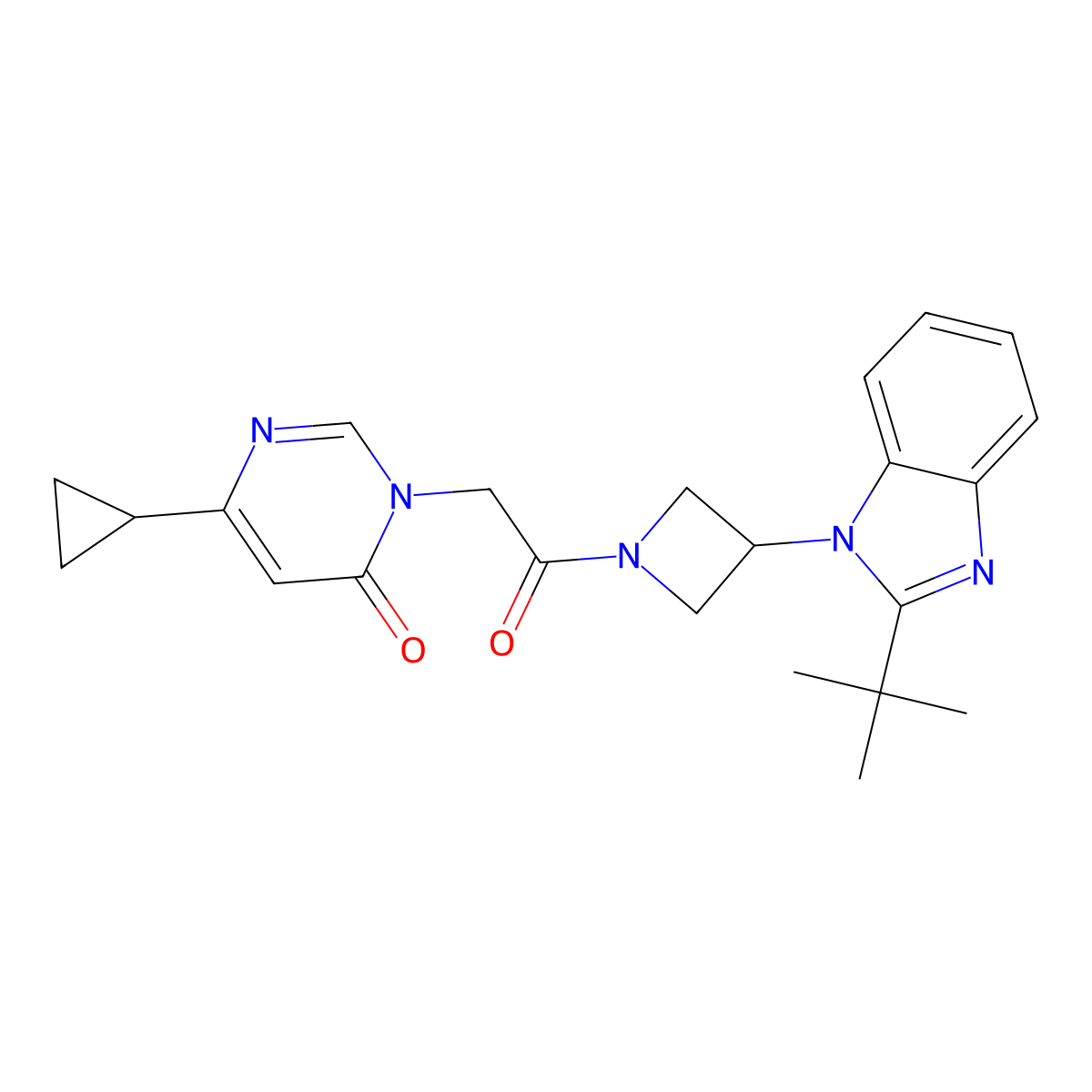 3-{2-[3-(2-tert-butyl-1H-1,3-benzodiazol-1-yl)azetidin-1-yl]-2-oxoethyl}-6-cyclopropyl-3,4-dihydropyrimidin-4-one molecular structure, CAS 2549032-72-4