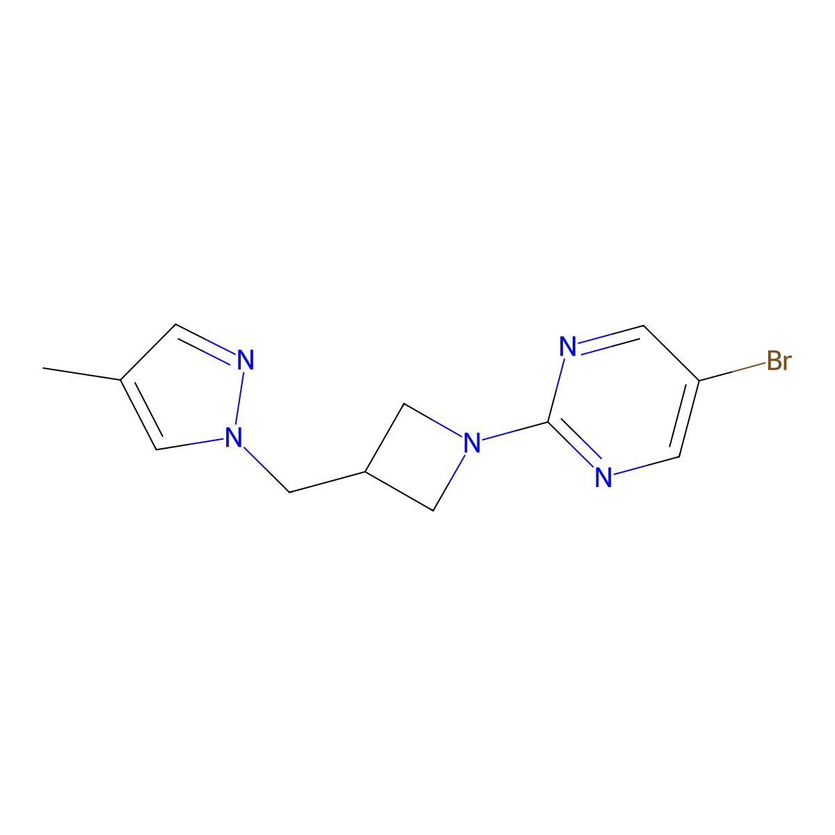 5-bromo-2-{3-[(4-methyl-1H-pyrazol-1-yl)methyl]azetidin-1-yl}pyrimidine molecular structure, CAS 2549032-75-7