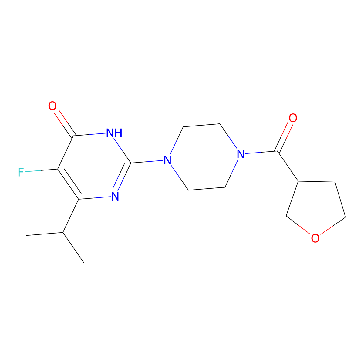 5-Fluoro-2-[4-(oxolane-3-carbonyl)piperazin-1-yl]-6-(propan-2-yl)-3,4-dihydropyrimidin-4-one molecular structure, CAS 2549032-76-8